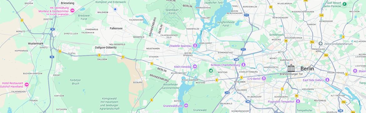 Lagekarte der HK Vermietung zwischen Brieselang, Berlin und Karls Erlebnis-Dorf Elstal