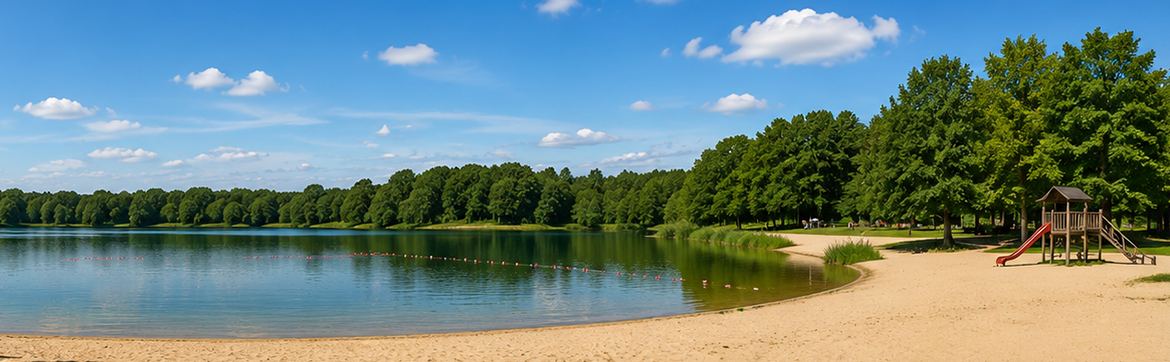 Sandstrand und Badestelle am Nymphensee in Brieselang nahe der Unterkunft HK Vermietung